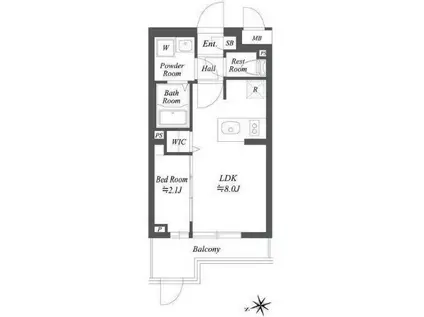 ブランシエスタ用賀(1LDK/2階)の間取り写真