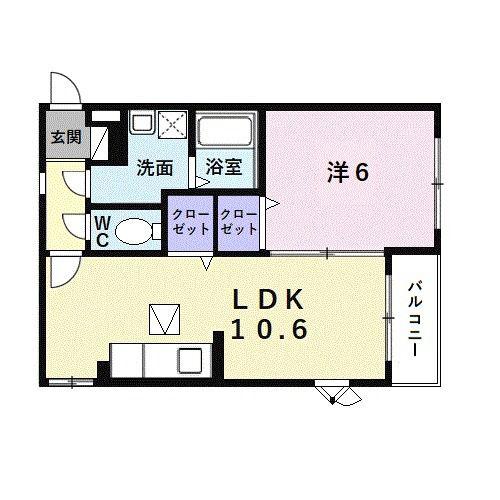 レーゲンボーゲン大美野(1LDK/1階)の間取り写真