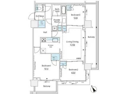 シティタワー新宿(3LDK/7階)の間取り写真