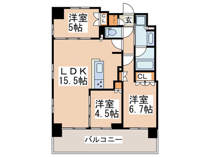 サムティレジデンス藤が丘(3LDK/2階)の間取り写真