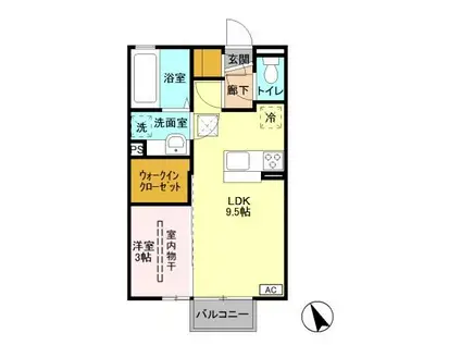 プランドール輝 A(1LDK/1階)の間取り写真