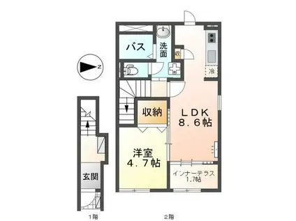 ALMO(1LDK/2階)の間取り写真