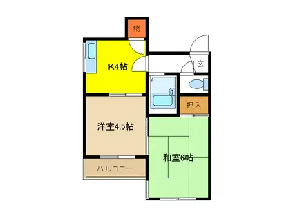 クレール五番館(2DK/1階)の間取り写真