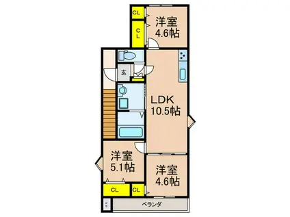 クリエオーレ牧野阪(3LDK/2階)の間取り写真
