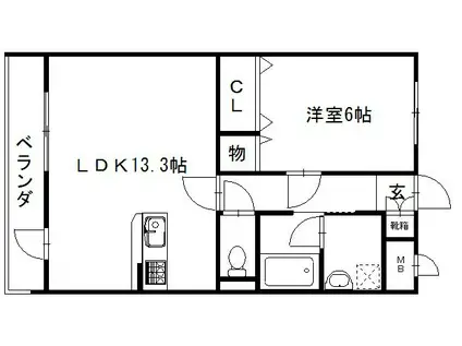 ドゥブラン上津(1LDK/1階)の間取り写真