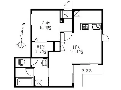 梅里2丁目ヘーベルメゾン(1LDK/1階)の間取り写真