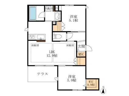 AF ペット共生・クレールメゾン(2LDK/1階)の間取り写真