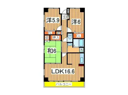 サングリーン海道割(3LDK/3階)の間取り写真