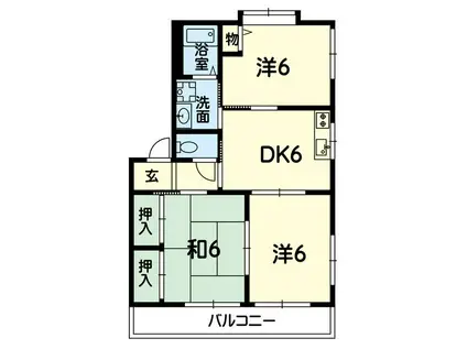 ディアスハイツ B棟 B(3DK/2階)の間取り写真