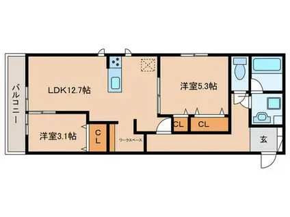 D-ROOM上ノ丸(2LDK/3階)の間取り写真