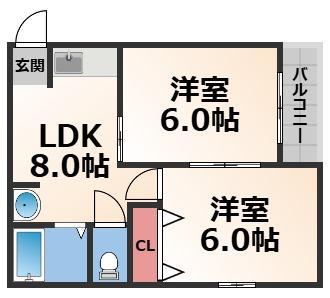 ニッコーハイツ(2LDK/2階)の間取り写真