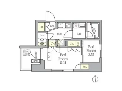 アジールコート王子(2K/5階)の間取り写真