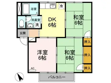 サンブリッジA棟・B棟 B棟(3DK/1階)の間取り写真