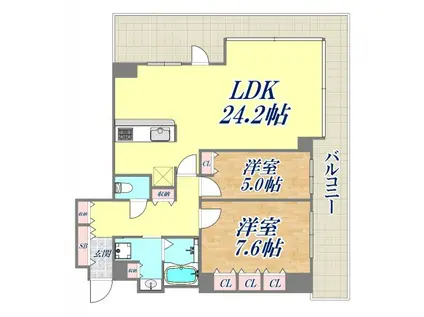 ザ・パークハウス神戸タワー(2LDK/19階)の間取り写真