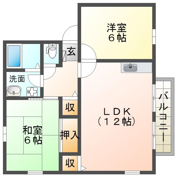 エステート藤木(2LDK/2階)の間取り写真