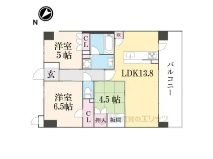 プレイズ二条(3LDK/6階)の間取り写真