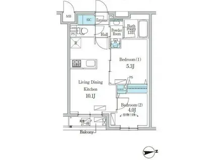 デュオフラッツ千歳船橋(2LDK/1階)の間取り写真