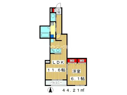 エクセル上板橋(1LDK/2階)の間取り写真