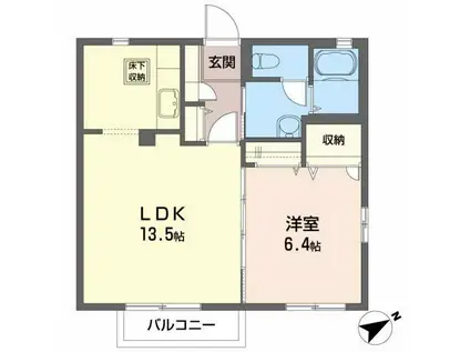 ドエル割波(1LDK/1階)の間取り写真