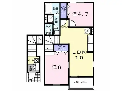ヴィラージュ波風D(2LDK/2階)の間取り写真