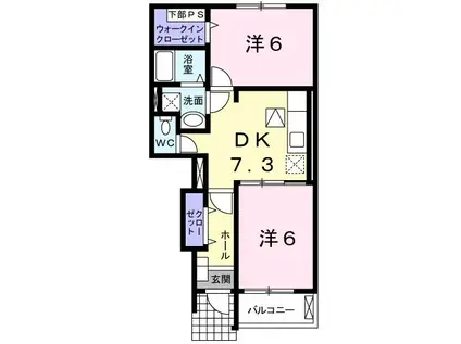 パティオ・スカイ V(2DK/1階)の間取り写真