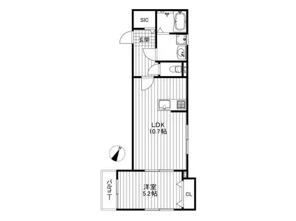 VERUS三軒茶屋(1LDK/2階)の間取り写真
