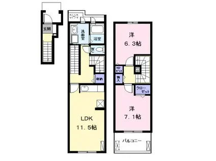 ヴィラジュ・フォンA(2LDK/2階)の間取り写真