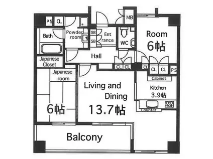 グランドメゾン天王寺小橋町(2LDK/2階)の間取り写真
