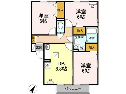 サニーコート AB(3DK/2階)の間取り写真