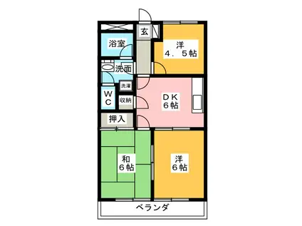 サニーサイド五十鈴(3DK/1階)の間取り写真