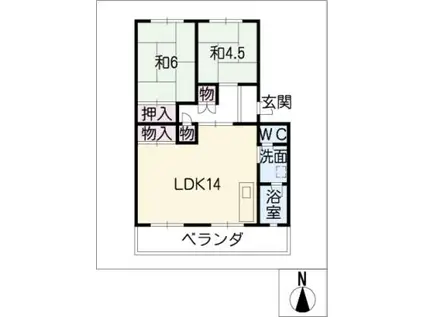 ハイツ長野F棟(2LDK/1階)の間取り写真