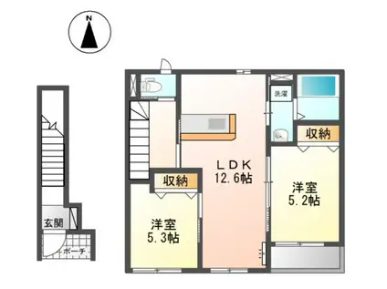 サバービア・2(2LDK/2階)の間取り写真