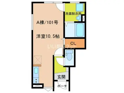 オークハウス A棟(ワンルーム/1階)の間取り写真