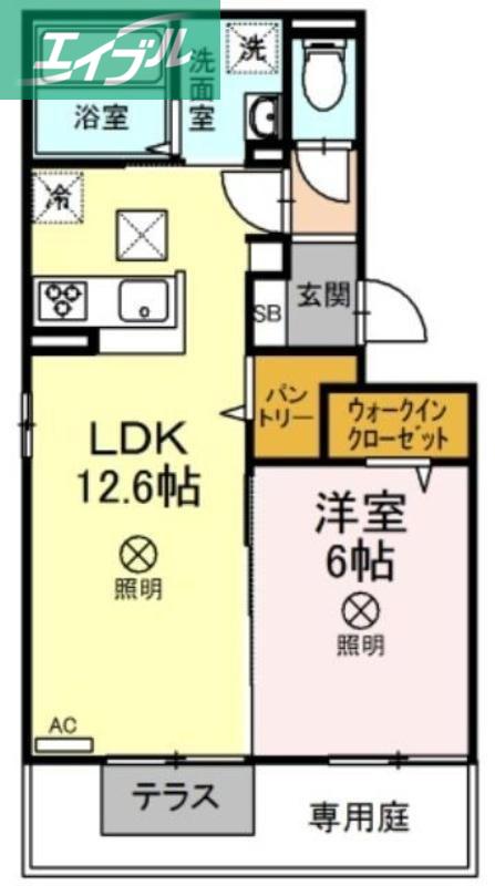 ティーグル(1LDK/1階)の間取り写真