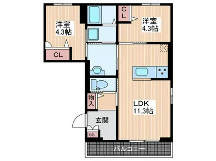 DIG FEELD(2LDK/3階)の間取り写真