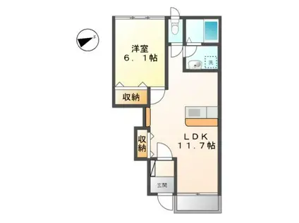 サザンウェイブ湘南(1LDK/1階)の間取り写真