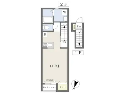 リーフレット八本松(ワンルーム/2階)の間取り写真