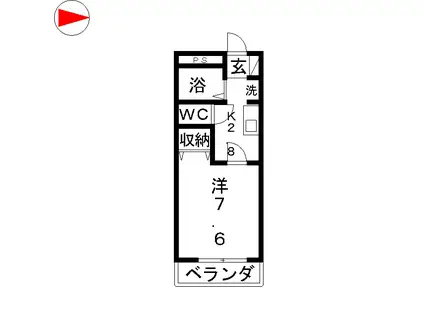 名鉄各務原線 市民公園前駅 徒歩14分 2階建 築27年(1K/2階)の間取り写真