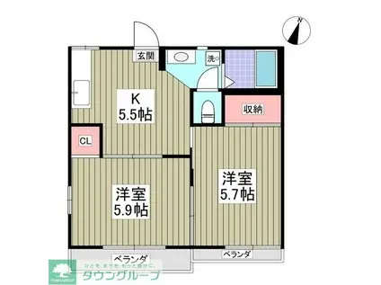 富士見コーポA棟(2K/2階)の間取り写真