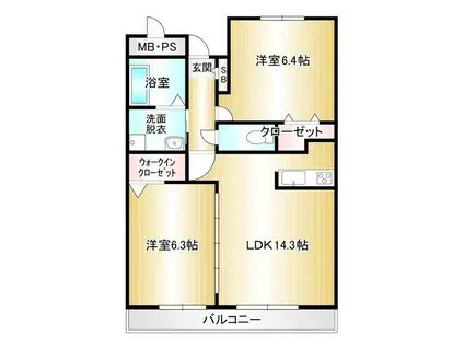 ザ・モデレートマンション片島(2LDK/3階)の間取り写真