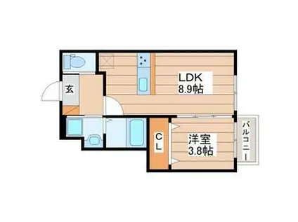 キララ鈎取本町II(1LDK/1階)の間取り写真