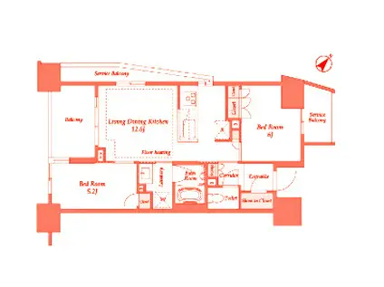 横須賀中央レジデンス(2LDK/15階)の間取り写真