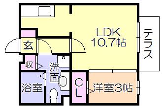 ブリエヴェール都(1LDK/1階)の間取り写真