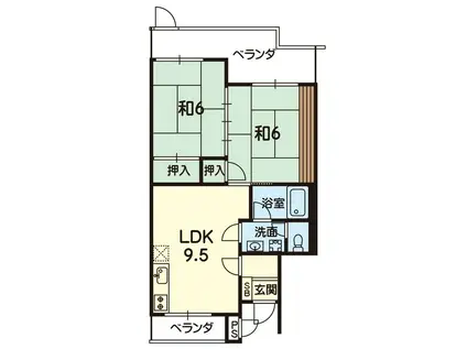 ベルファン江津(2LDK/1階)の間取り写真