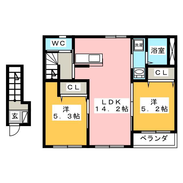 サバービア・2(2LDK/2階)の間取り写真