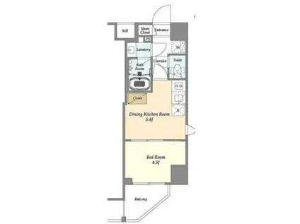 アジュールテラス東陽町(1DK/3階)の間取り写真