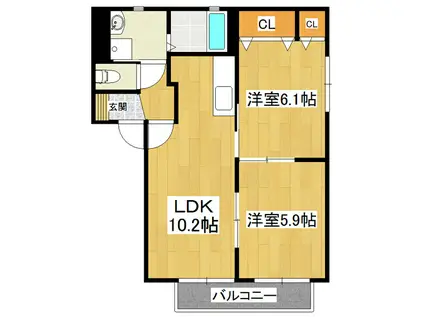 カーサ・ブルーノ B棟(2LDK/1階)の間取り写真