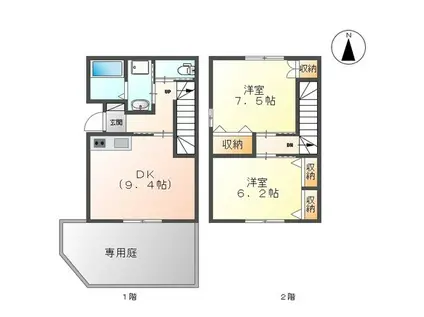 クレシア(2DK/1階)の間取り写真