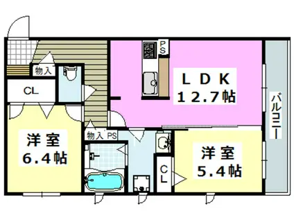 アルビレオ春日A棟(2LDK/2階)の間取り写真