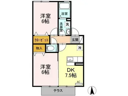 プルミエ・ラムールB(2DK/2階)の間取り写真